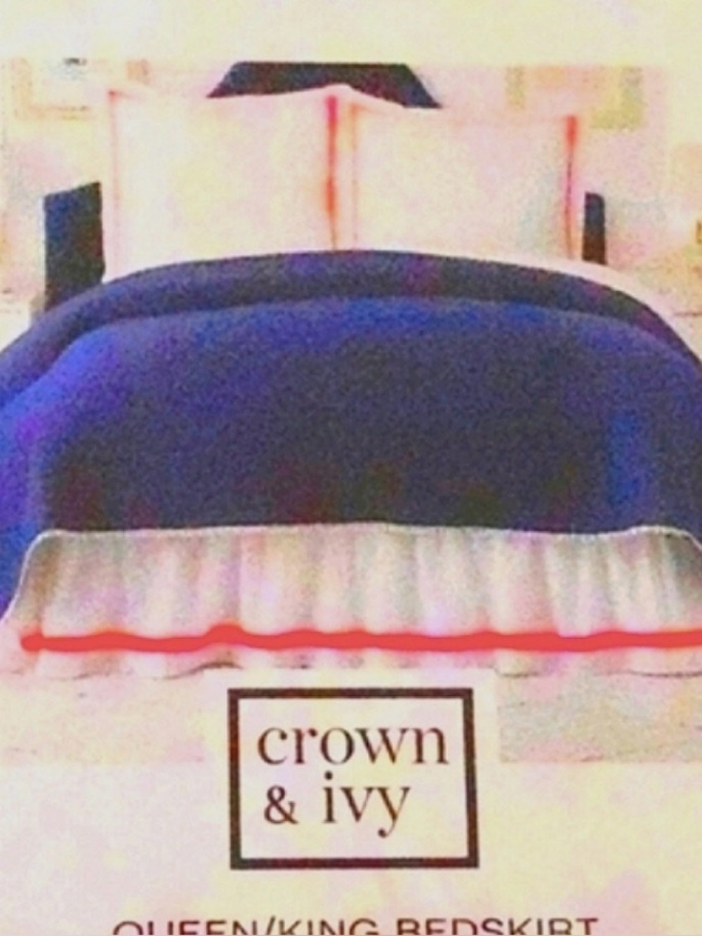 crown & ivy white  Bedskirt with pink gross grain trim Ruffled Hem NWOP